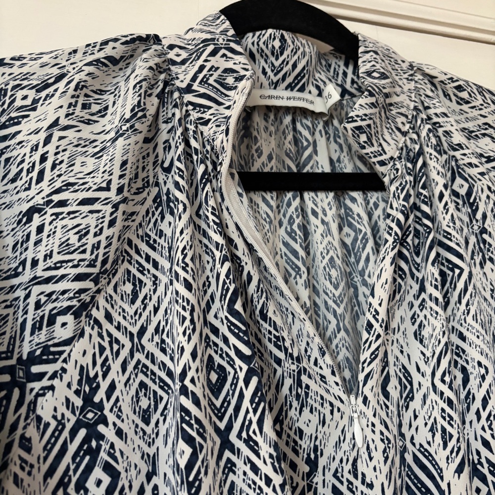 Carin Wester Geometric Print Flowy Dress Size 36 Quarter Zip Drawstring Waist - Picture 4 of 13